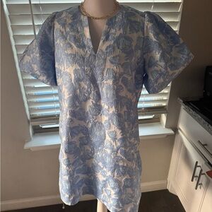 Entro Blue and White Jacquard Floral Dress